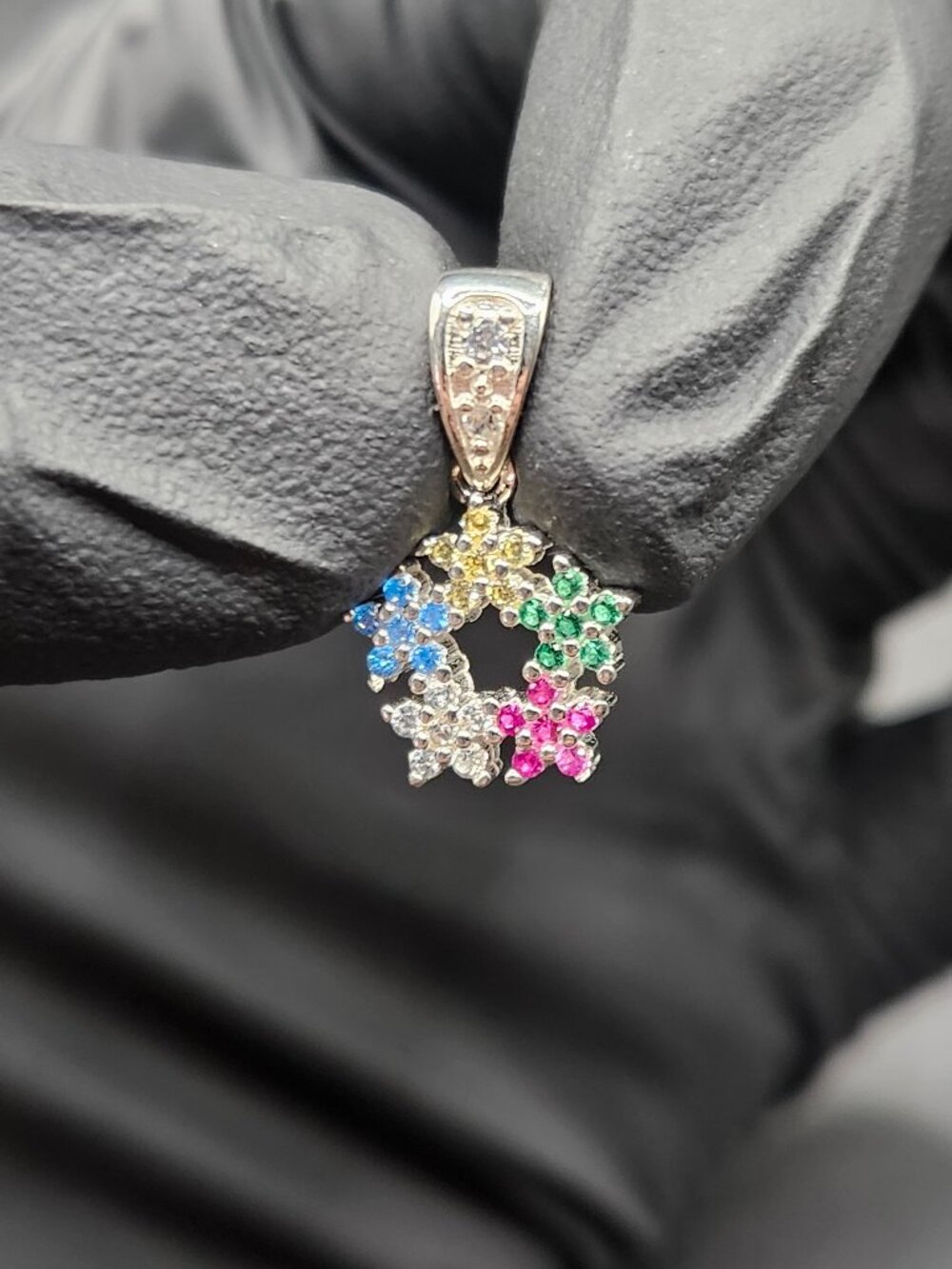 925 sterling silver multi color moissanite flower cluster wreath pendant